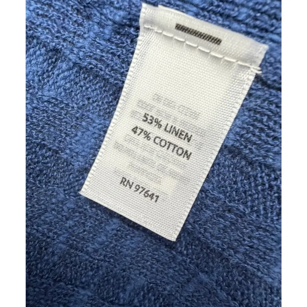 J Jill Cardigan Sweater Womens Large Blue Cotton Linen Blend Knit Open Front